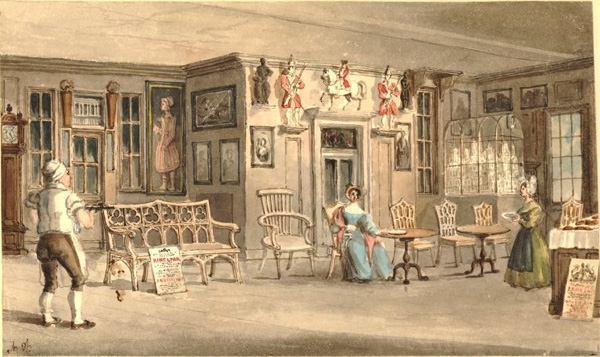 Painting of interior of Chelsea Bun House