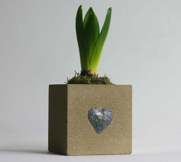 stone pot with heart