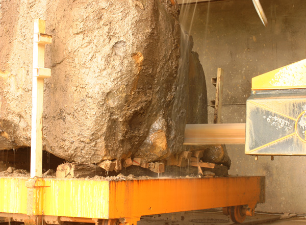 stone block being sawn
