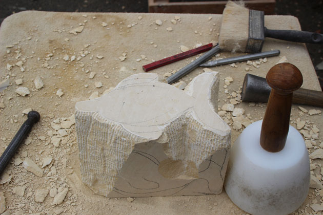 A soft limestone was used for this carving on the Rural Arts workshop