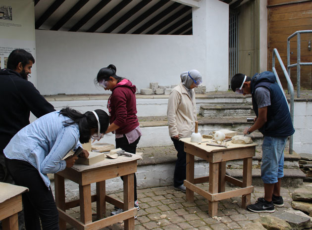 a family at the stone carving workshop