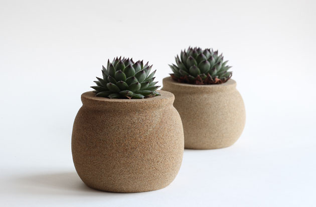 Small round stone succulent planter