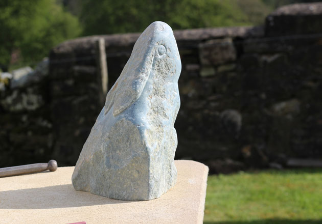 Gazing Hare sculpture carved during the Spring Stone Carving Course in Lastingham