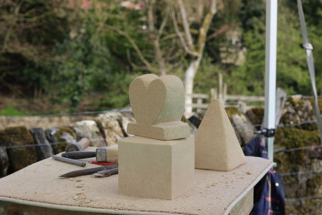 Heart and Triangular Pyramid sculpture carved on the Spring Stone Carving Course