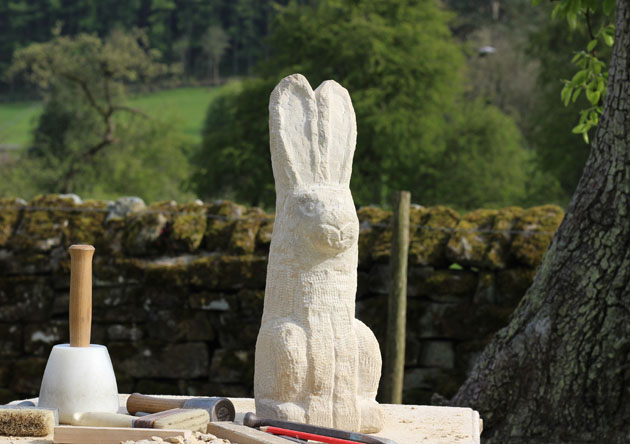 Tall Hare sculpture carved during the Spring Stone Carving Course