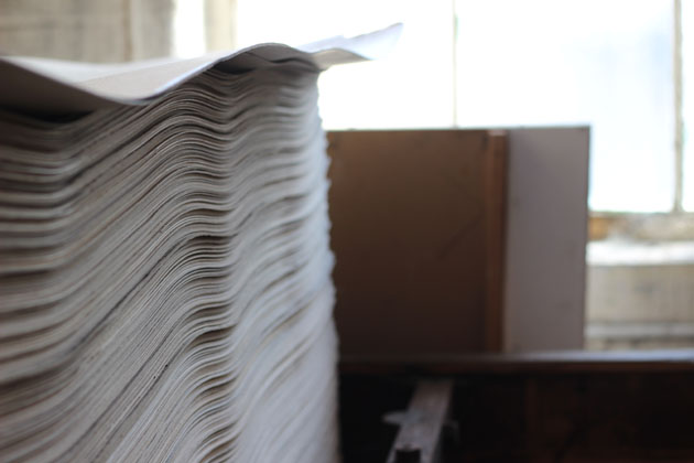 paper stack at the fabric press