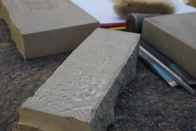 practicing carving textures on stone