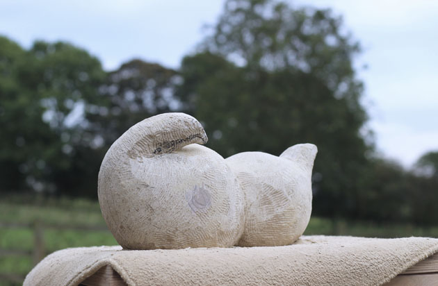 Bird sculpture being carved