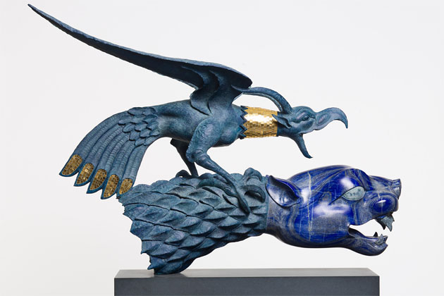 Tiger and Bird - Lapis Lazuli and bronze by Dashi Namdakov
