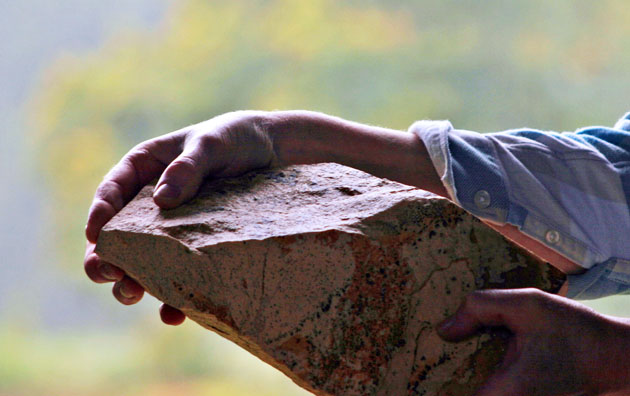 Holding stone ready for sculpting