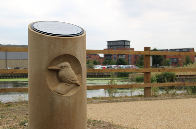 Stone carving of a Kingfisher