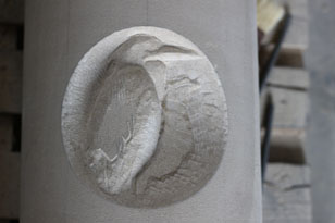 carving a heron in stone