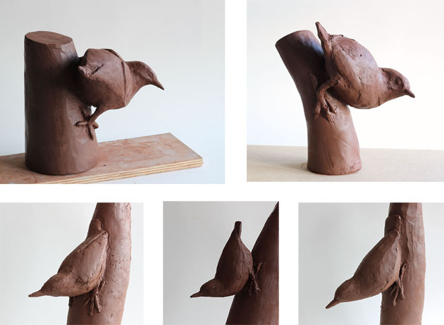 Maquettes in clay for Nuthatch sculpture