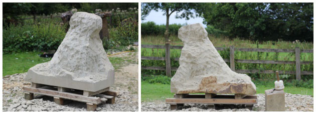 Carving stages of dog sculpture