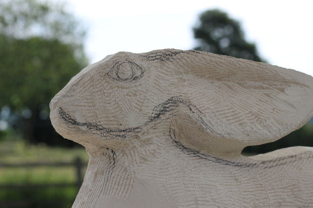 Carving the head of my Hare sculpture