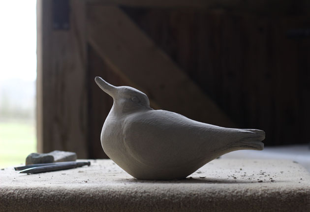 Carving a Lapwing in Yorkstone