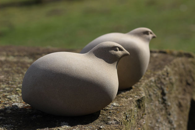 A pair of Quails, sculpture carved in stone