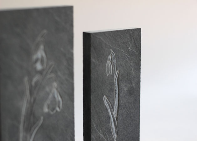 snowdrops carved in slate