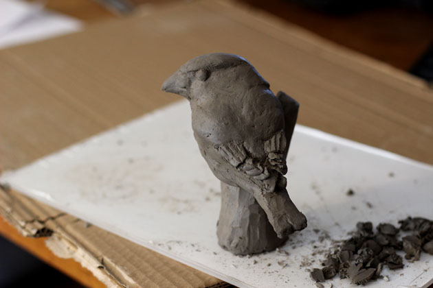 Clay model for Hawfinch sculpture