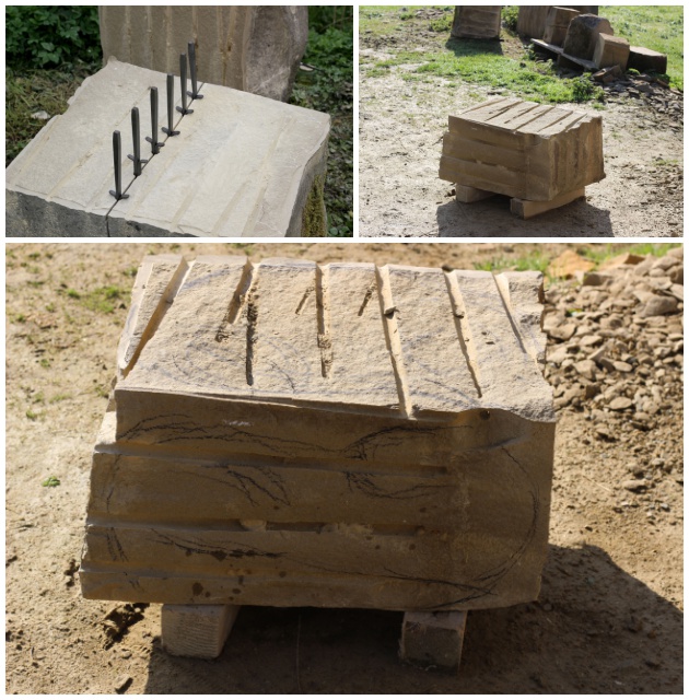 preparing the stone for otter sculpture