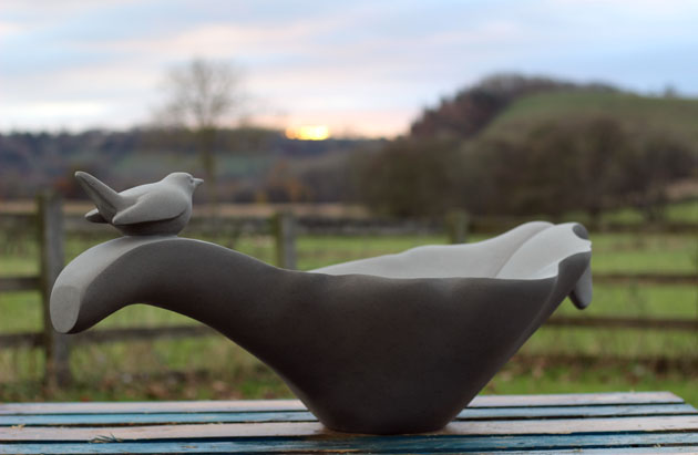 Leaf-shaped natural stone Birdbath