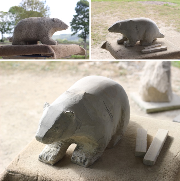 Working on a Badger sculpture